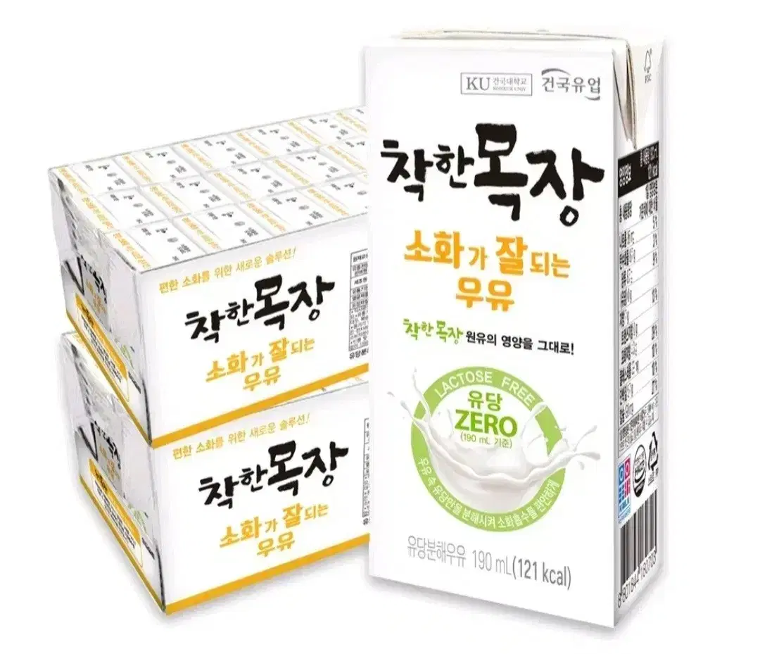 건국유업착한목장소화가잘되는멸균우유190MLX48개원유100%유당Zero